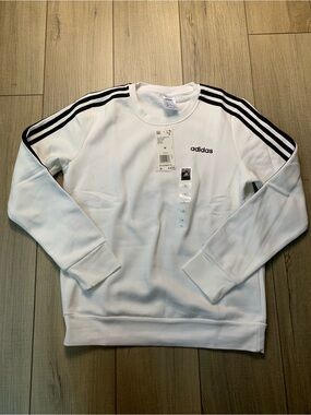 *New* Adidas White 3-Stripes Crew Sweatshirt